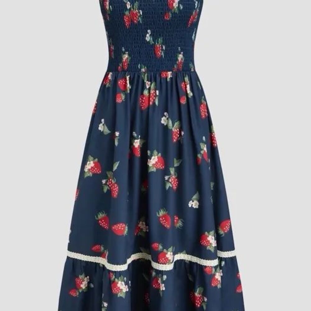 Women’s Cider Square neck strawberry shirred Tiered Maxi Dress XXS